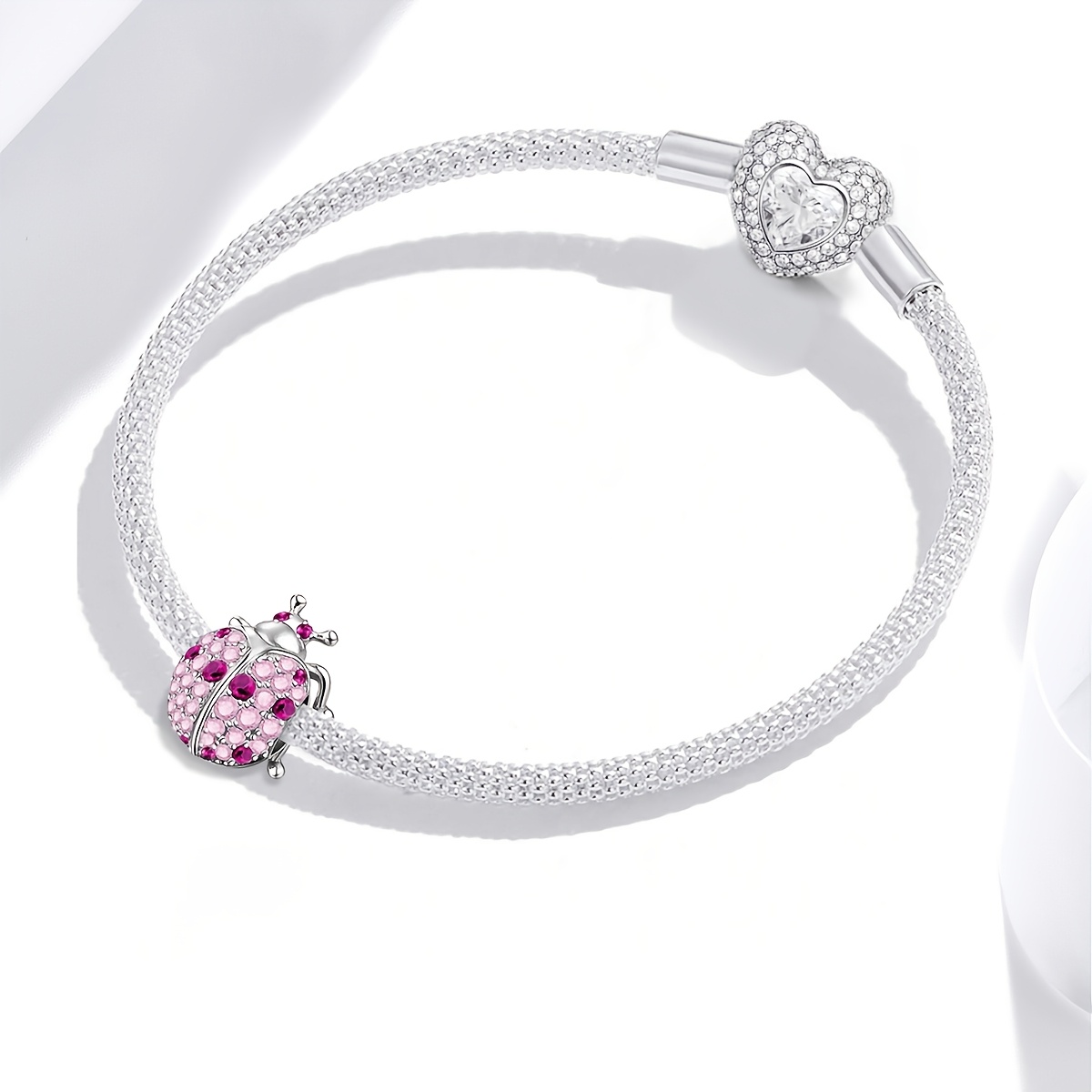 925 Silver Ladybug Bracelet Pink CZ Chain